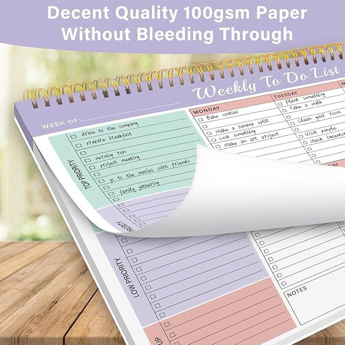 Accuprints Weekly To Do List Notepad With 52 Pages (26 Undated Sheets)8.5&quot11"- Weekly Desk Planner Pad With Spiral Binding For Women & Man, Office, School And Home Personal Organizer