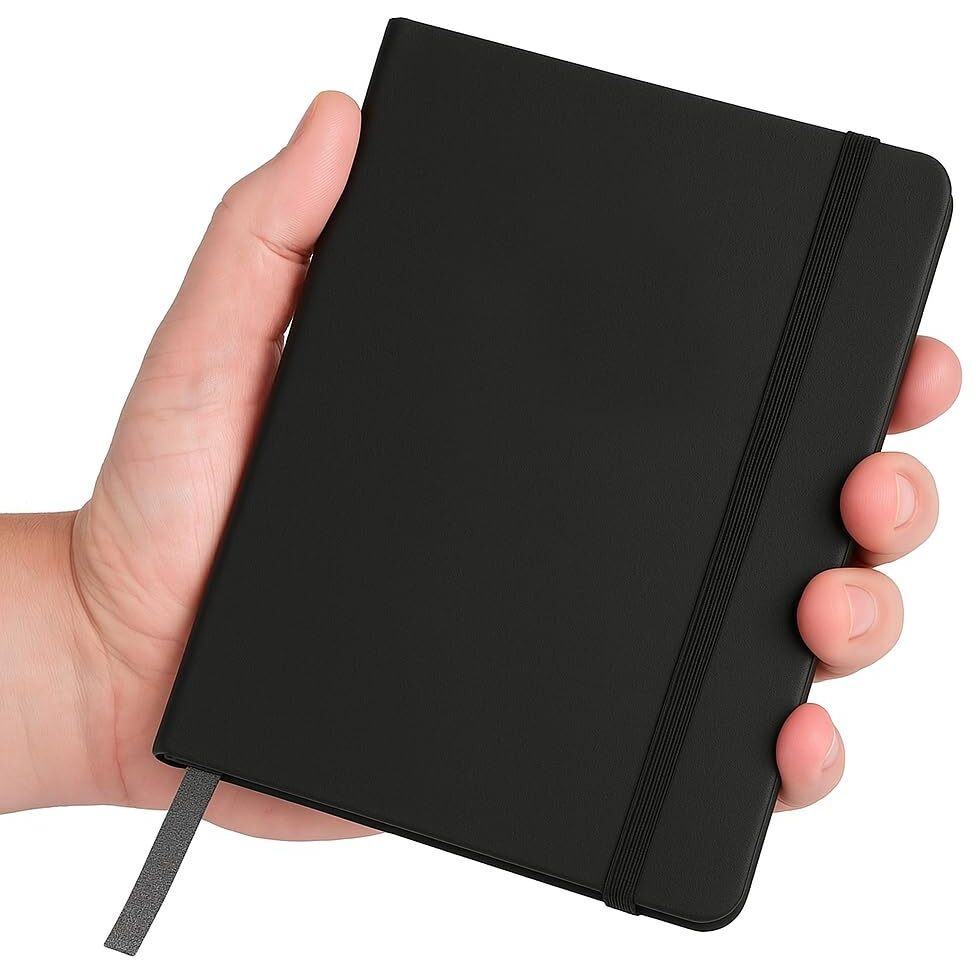 Accuprints A6 Hard Bound Diary Size 6 X 4.2 Inches With 160 Pages | Notebook Diary With Elastic Lock Pu Leather Pocket Diary For Office (Black)