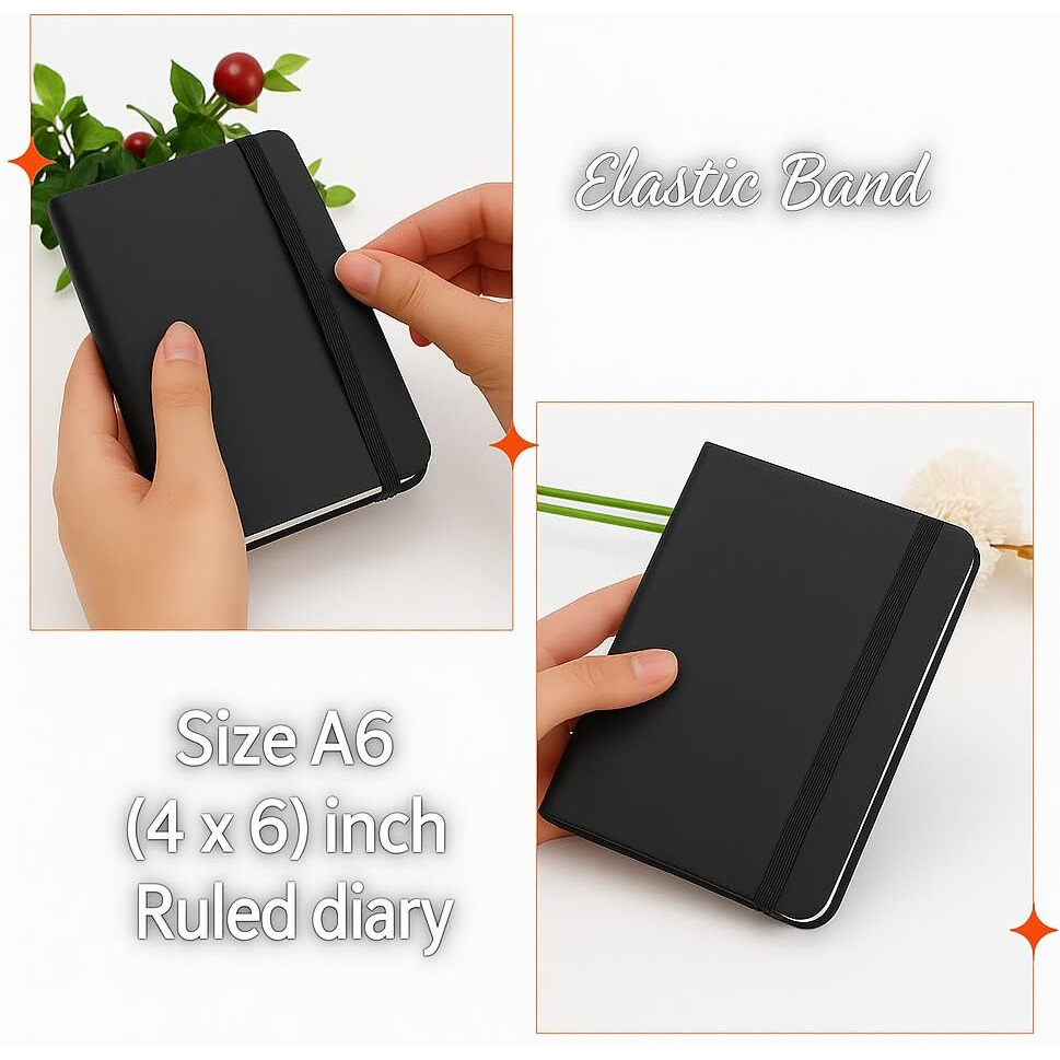 Accuprints A6 Hard Bound Diary Size 6 X 4.2 Inches With 160 Pages | Notebook Diary With Elastic Lock Pu Leather Pocket Diary For Office (Black)