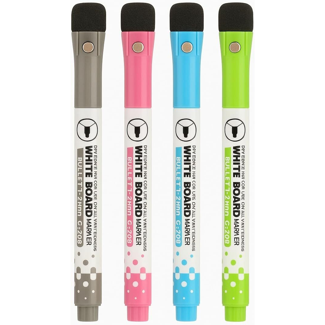 Accuprints Pack Of 4 Color Magnetic Whiteboard Markers Fine Tip Low-Odor Whiteboard Markers For Kids, Teacher Supplies For Classroom, Office And School Supplies.(A6P1)