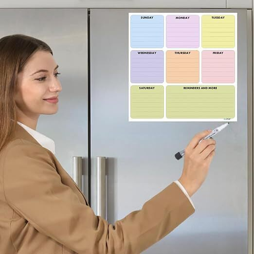 Accuprints White Board/Weekly Planner For Fridge/Reusable Board For Fridge/Board For Wall With Marker - 12X12 Inches (Weekly Planner)