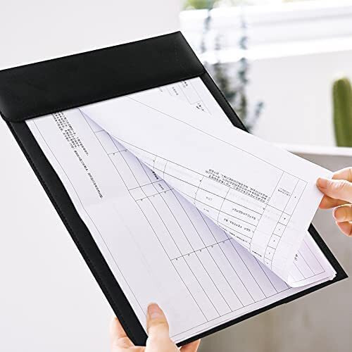 Accuprints Soft Premium Leather Clipboard Document Holder, Business Meeting Magnetic Writing Examboard Pad With Pen Holder, Conference Pad, Pu Letter/A4 (13 X 9 Inch) (Black, A4).