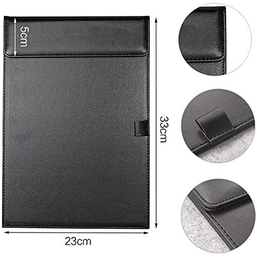 Accuprints Soft Premium Leather Clipboard Document Holder, Business Meeting Magnetic Writing Examboard Pad With Pen Holder, Conference Pad, Pu Letter/A4 (13 X 9 Inch) (Black, A4).