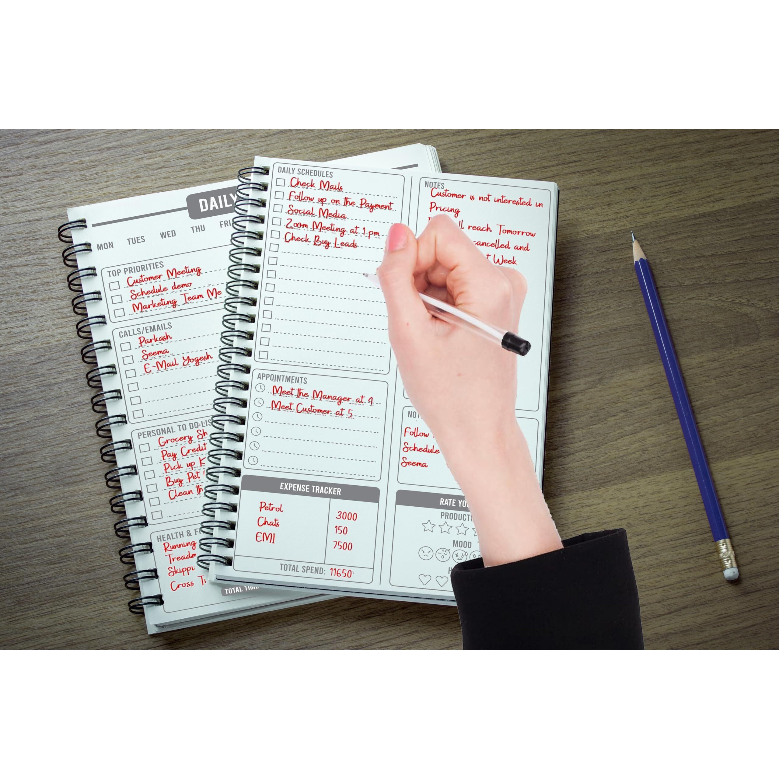 Accuprints Daily Planner Undated, Schedule Your Day, Manage To-Do List, Goals Tracker, Wellness Tracker - 3 Month Planner (Pink Flower)
