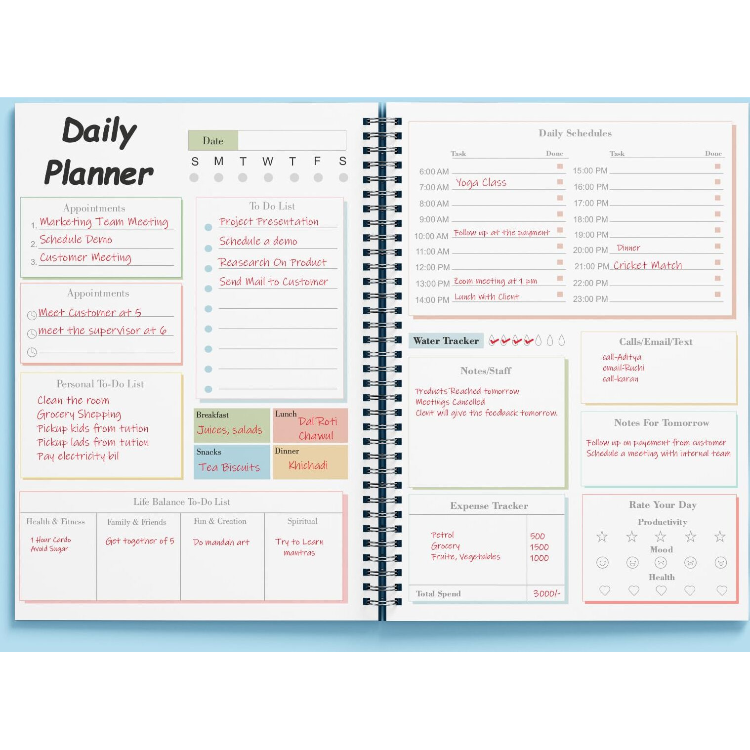 Accuprints Daily Planner Undated, Schedule Your Day, Manage To-Do List, Goals Tracker, Wellness Tracker - 3 Month Planners (Journal Leaf Daily Planner)