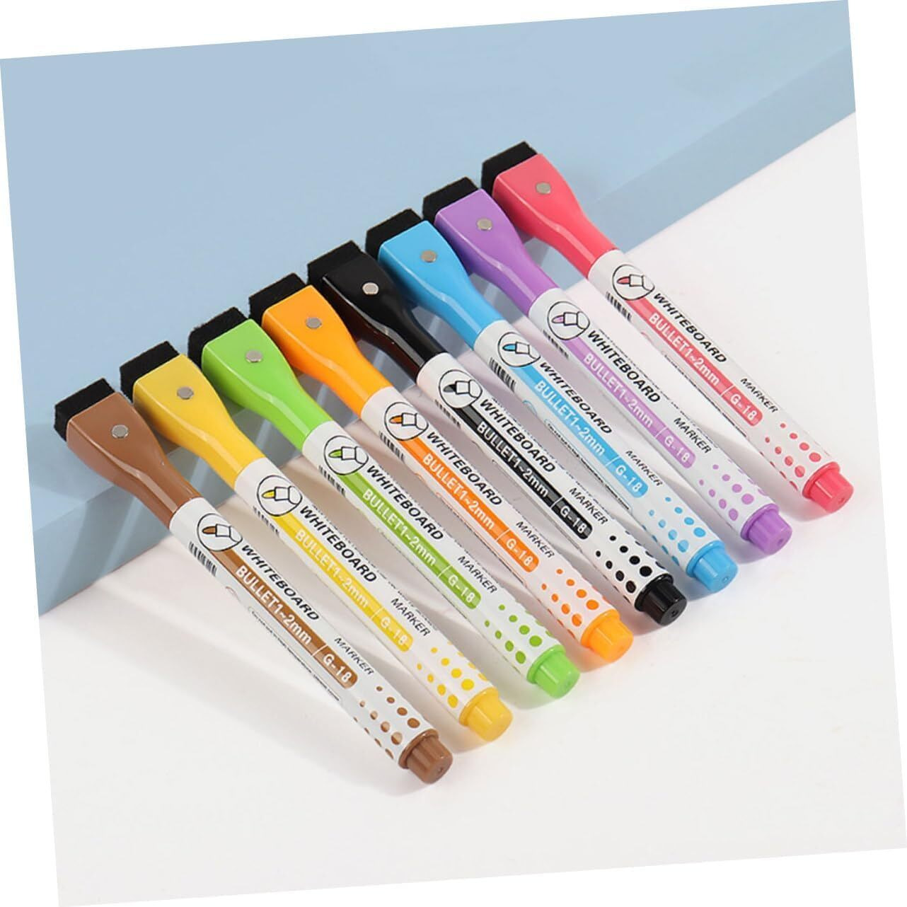 Accuprints Pack Of 8 Magnetic Whiteboard Markers Attached Top Cap Duster, Quick Dry And Wet Cleaning, Bullet Tip 1-2Mm, 8 Colors (8 Color, 13 Cm) (A9P5)