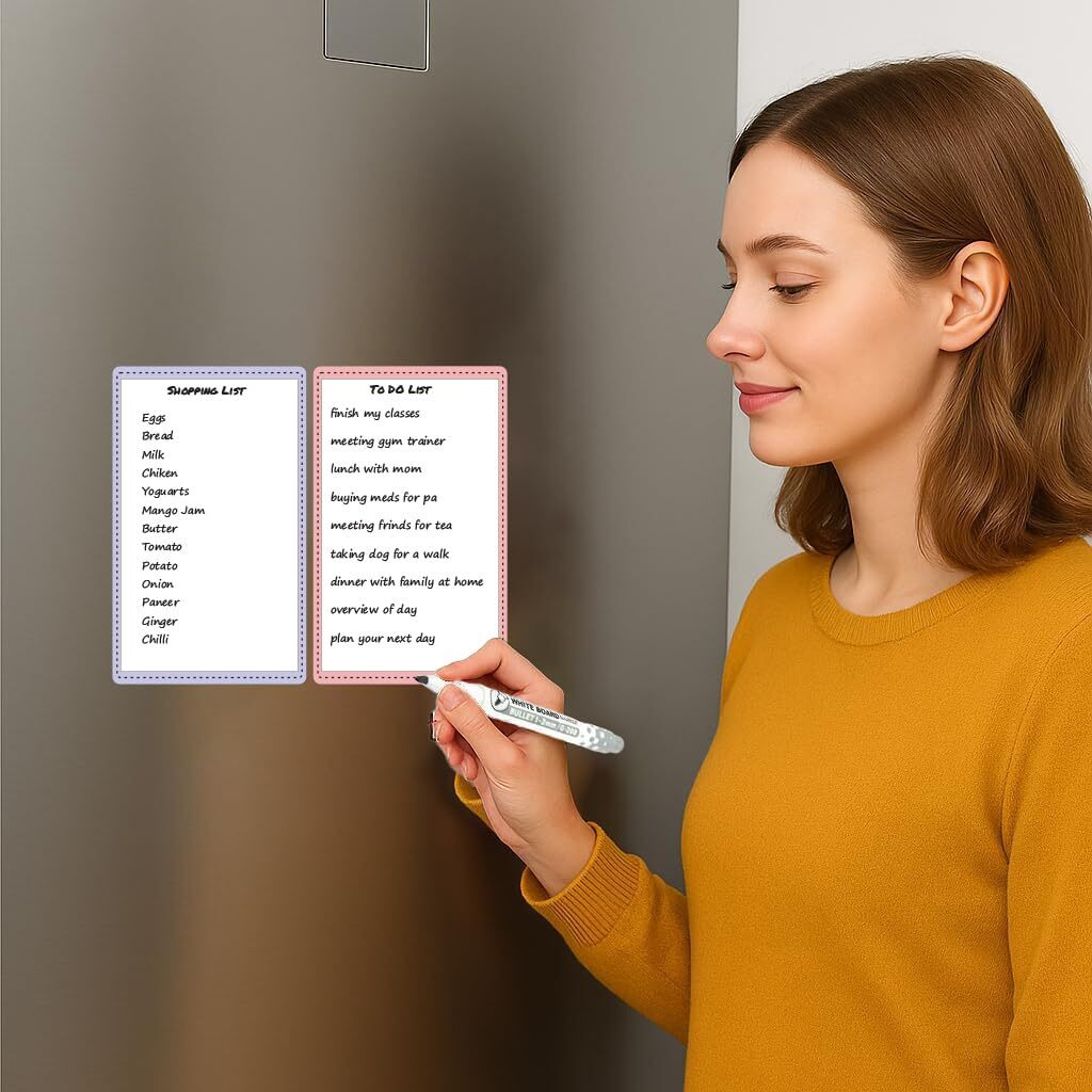 Accuprints Plain Vinyl, Magnetic White Board Planner Sheet (25X16Cm) With Marker Pen - Dry Erase Flexible Writing Film For Kitchen Fridge/Office Godrej/Metal Wardrobe