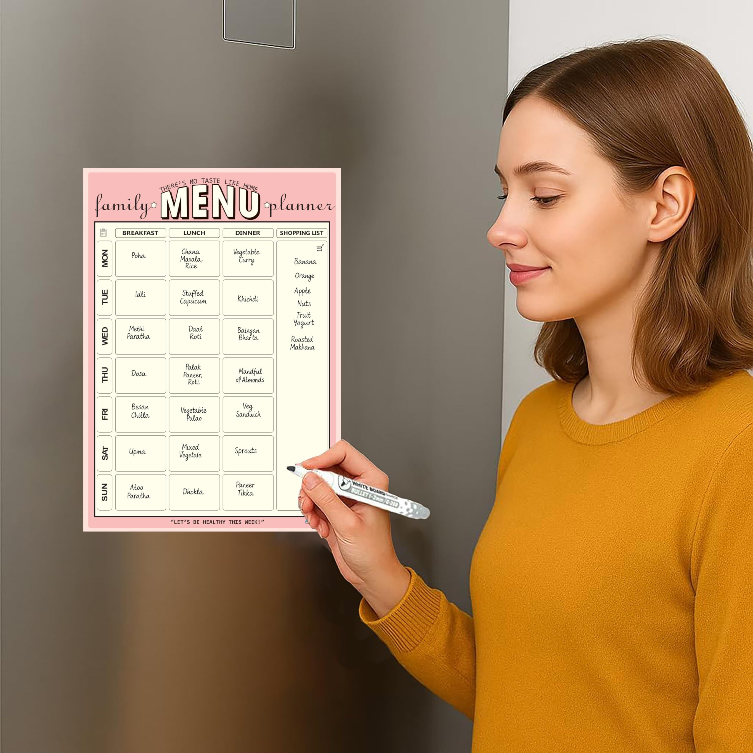 Accuprints A4 Family Meal Planner, Magnetic Whiteboard With Marker, 29 X 21 Cm, Dry Erase Flexible Writing Film For Kitchen Fridge/Office Godrej/Metal Wardrobe