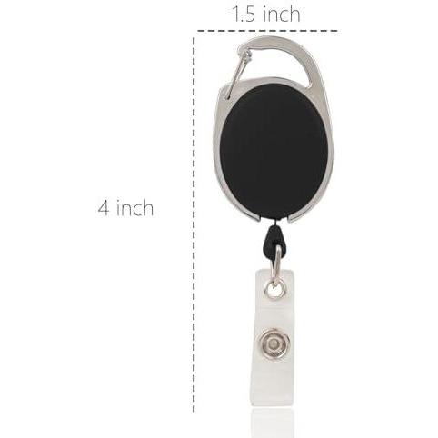 Accuprints Pack Of 5 Oval Round Reel Id Card Holder, Id Badge Reel Clip On Card Holders (5 Units, Black)