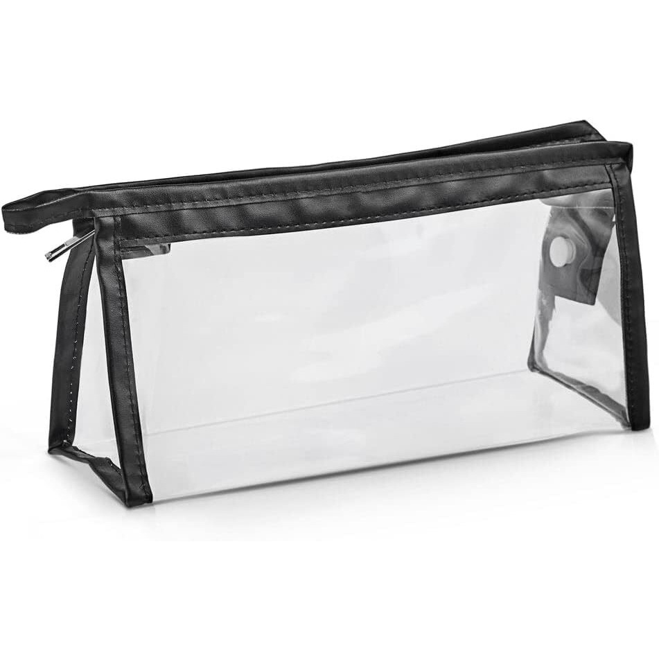 Accuprints Clear Travel Toiletry Bag, 20 X 8.5 X 12.5 Cm, Waterproof Pvc Makeup Pouch With Zipper, Set Of 1, Black