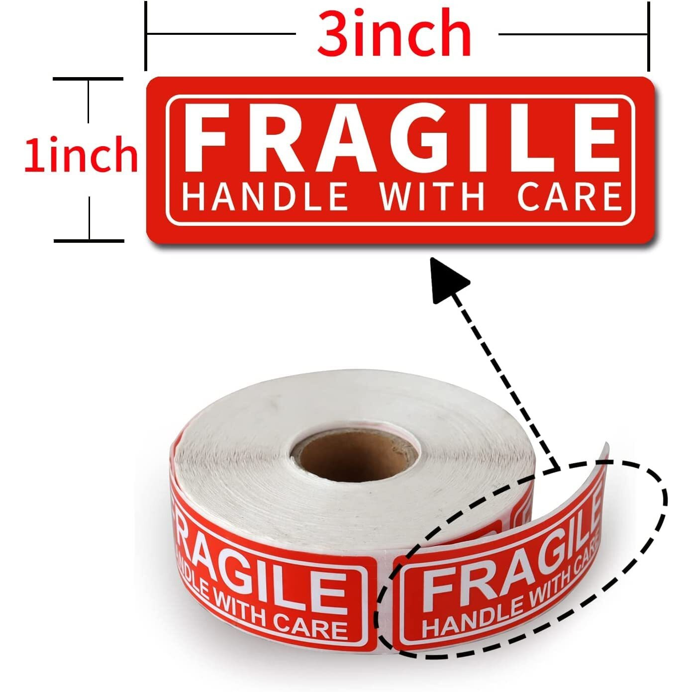 True-Ally 1 Roll Fragile Stickers - 3&quotX 1" Strong Adhesive Red Fragile Labels Handle With Care Warning Stickers For Shipping Packing Of Goods And Moving (1 Roll - 1000 Sticker)