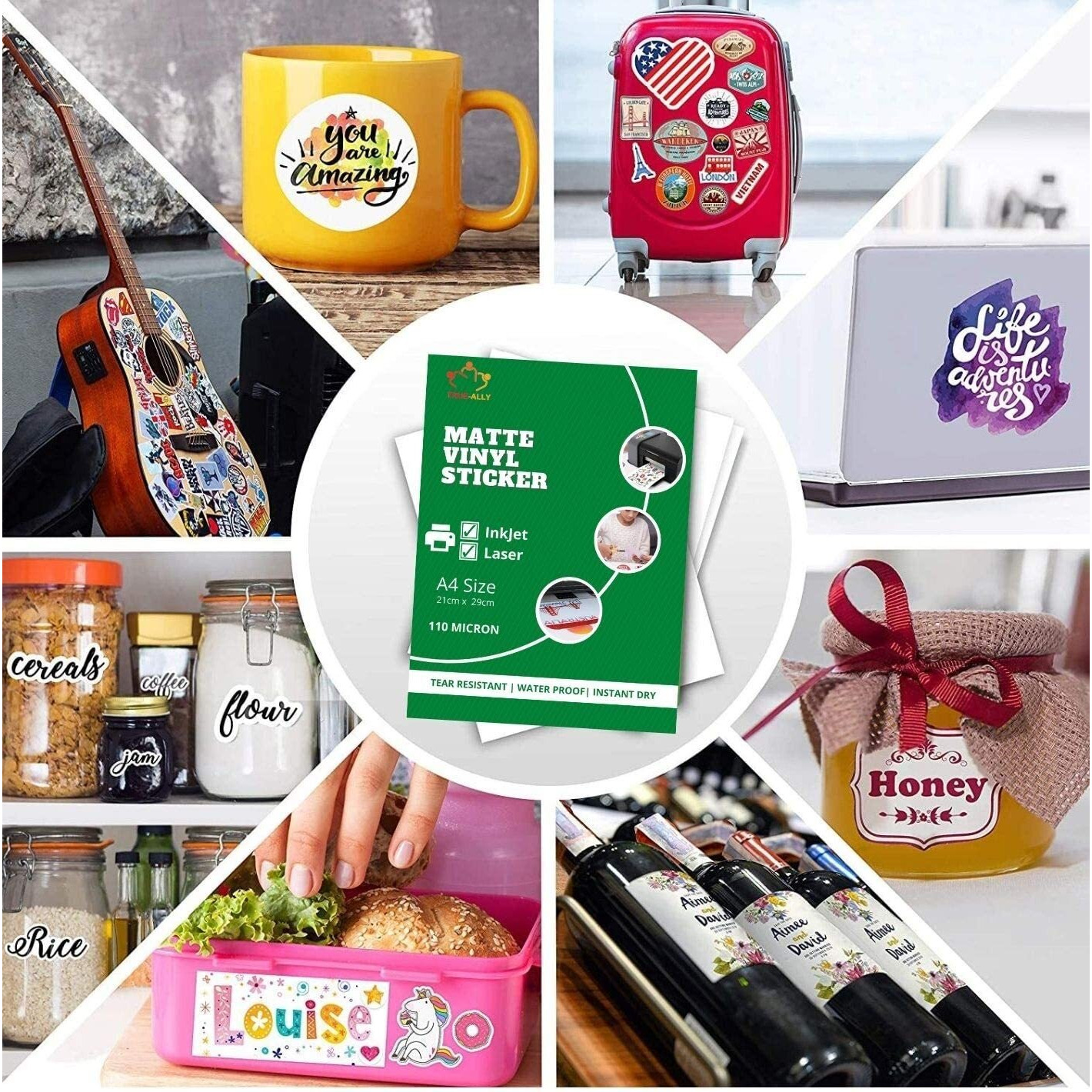 True-Ally White Matte Vinyl Sticker Self-Adhesive Photo Paper For Inkjet Printer Waterproof, Instant Dry, Tear Resistant Diy Sticker Printing Art (Pack Of 25 Sheets (A4 Size))