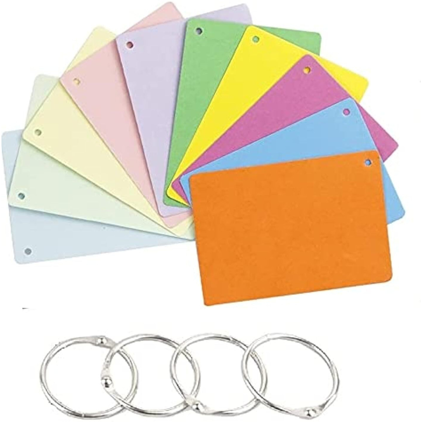 True-Ally Unruled Index Flash Cards - 3X5 Inch, Colored, 150 Cards, 200 Gsm - With Free Binder Rings For Cue Cards, Cheat Sheets, Exam, Interview Preparation (3X5 Inch Colored - 150 Sheets)