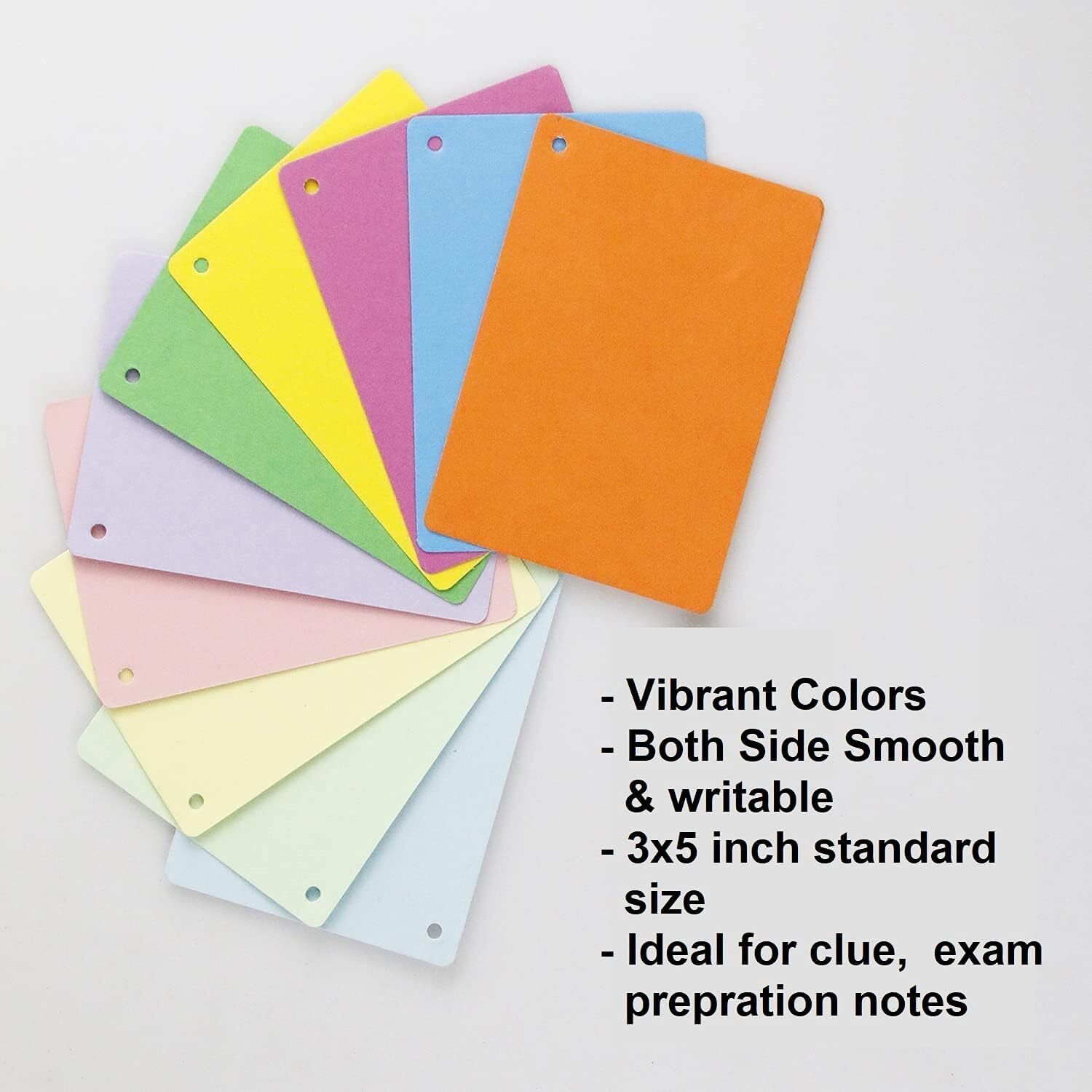 True-Ally Unruled Index Flash Cards - 3X5 Inch, Colored, 150 Cards, 200 Gsm - With Free Binder Rings For Cue Cards, Cheat Sheets, Exam, Interview Preparation (3X5 Inch Colored - 150 Sheets)