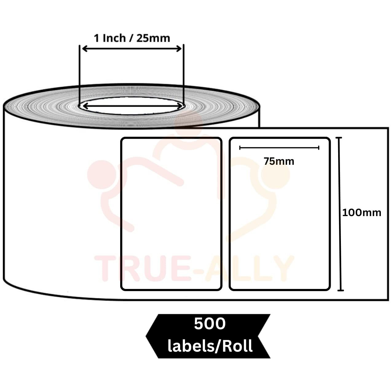 True-Ally 100X75 Direct Thermal (Dt) Barcode Label Sticker - 4 X 3 Inches - 100Mm X 75Mm - 500 Labels Per Roll - White Self Adhesive Sticker For Printing Barcoding (1 Roll Per Pack(500Labels))