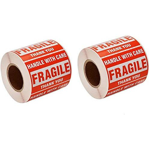 True-Ally 2 Roll Fragile Stickers - 3&quotX 2" Strong Adhesive Red Fragile Labels Handle With Care Warning Stickers For Shipping Packing Of Goods And Moving - (2 Rolls - 600 Sticker)