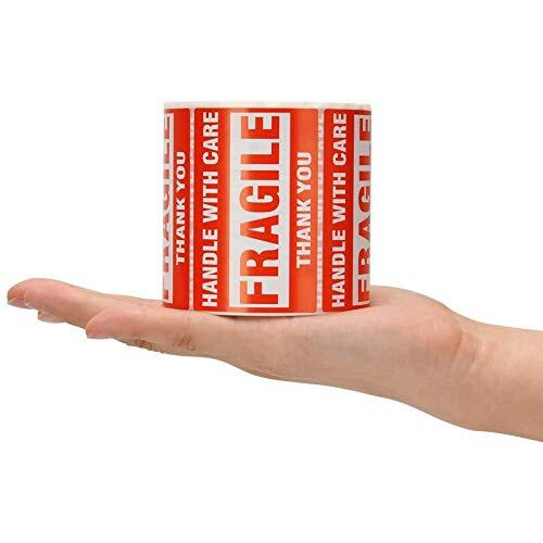 True-Ally 2 Roll Fragile Stickers - 3&quotX 2" Strong Adhesive Red Fragile Labels Handle With Care Warning Stickers For Shipping Packing Of Goods And Moving - (2 Rolls - 600 Sticker)