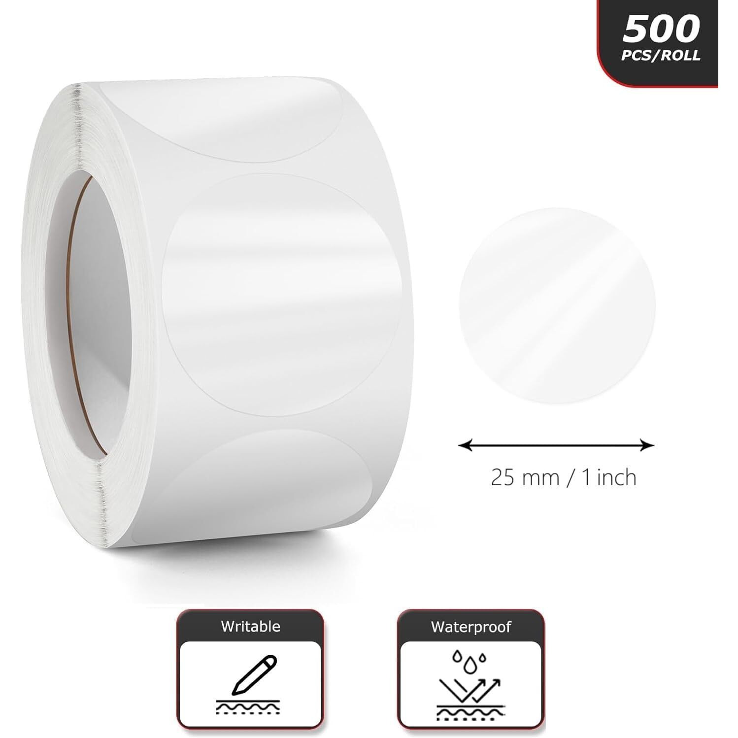 True-Ally 500 Crystal Clear Transparent Round Stickers - 1 Inch / 25Mm Diameter, Envelope Tab Sealer, Package Seal Labels, Self Adhesive (500 Count)