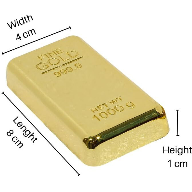 True-Ally Fake Gold Bar Paperweight  Luxurious Desk Accessory, Stylish Stationery Gift For Office, Home, Men & Women | Realistic Gold-Plated Finish Paper Weight- 8X4X1 Cm - Pack Of 1