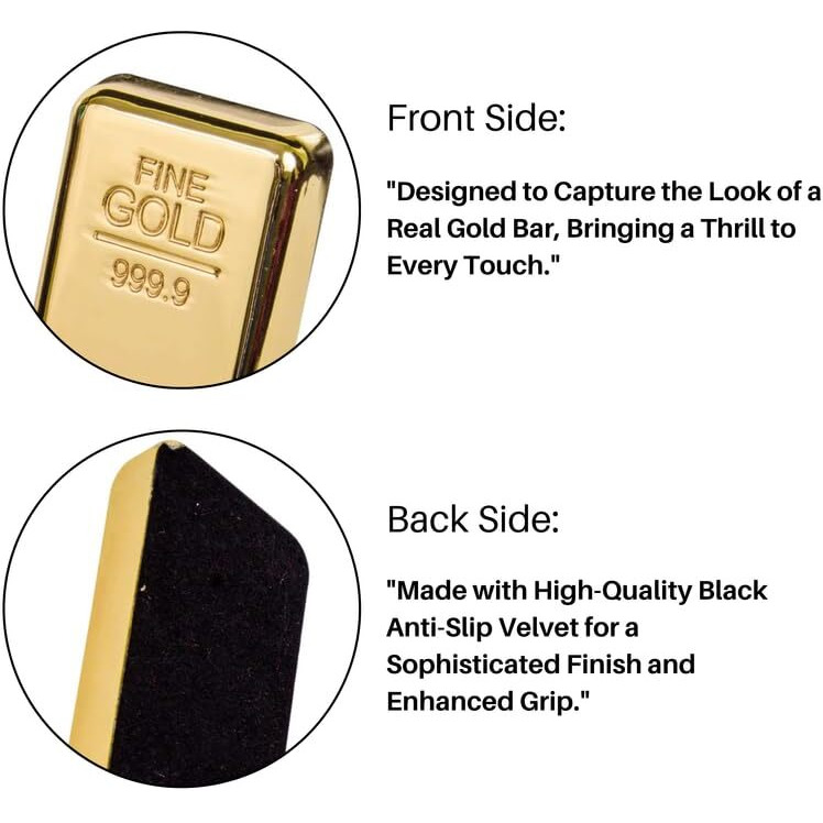 True-Ally Fake Gold Bar Paperweight  Luxurious Desk Accessory, Stylish Stationery Gift For Office, Home, Men & Women | Realistic Gold-Plated Finish Paper Weight- 8X4X1 Cm - Pack Of 1