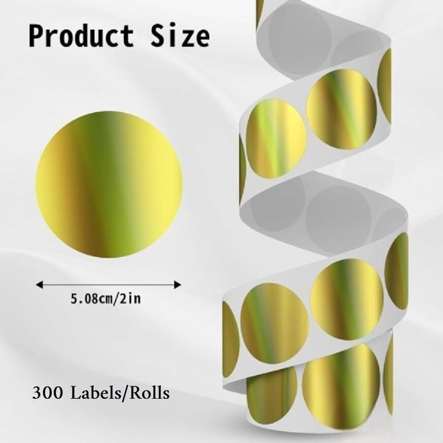 True-Ally 300 Pcs Luxury Metallic Gold Color 2 Inch Round Printable Dot Sticker Labels Writable Surface For Envelope Closure, File Classification, Calendar Planner