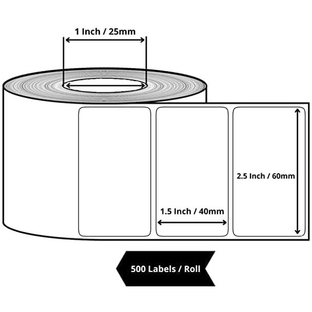 True-Ally 60X40 Direct Thermal Barcode Label Sticker - 2.5 X 1.5 Inches - 60Mm X 40Mm - 500 Labels Per Roll - White Self Adhesive Sticker For Printing Barcoding (2 Roll Per Pack (1000 Labels))