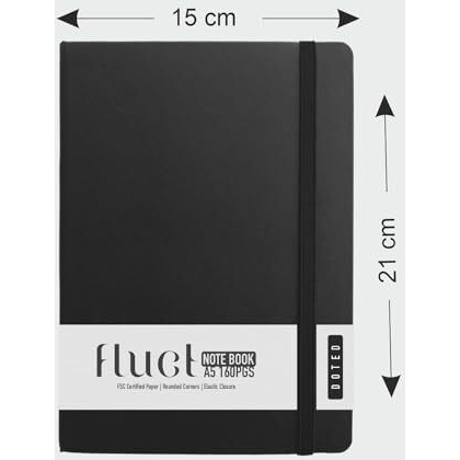 Anupam Fluct A5 Bullet Dotted Journal | 160 Pages 80Gsm | Matte Finish Pvc Cover Notebook | Ph Neutral & Acid Free Paper | Matching Elastic Closure | Dot Grid Sheet Good For Journaling Offices (Black)