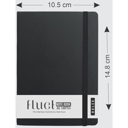 Anupam Fluct A6 Ruled Journal | 160 Pages | 80Gsm | Matte Finish Pvc Cover Notebook | Ph Neutral And Acid Free Paper | Matching Elastic Closure | Ruled Sheets Good For Journaling, Offices (Black)
