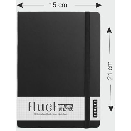 Anupam Fluct A5 Graph Journal | 160 Pages | 80Gsm | Matte Finish Pvc Cover Notebook | Ph Neutral And Acid Free Paper | Matching Elastic Closure | Graph Sheets Good For Journaling, Offices (Black)
