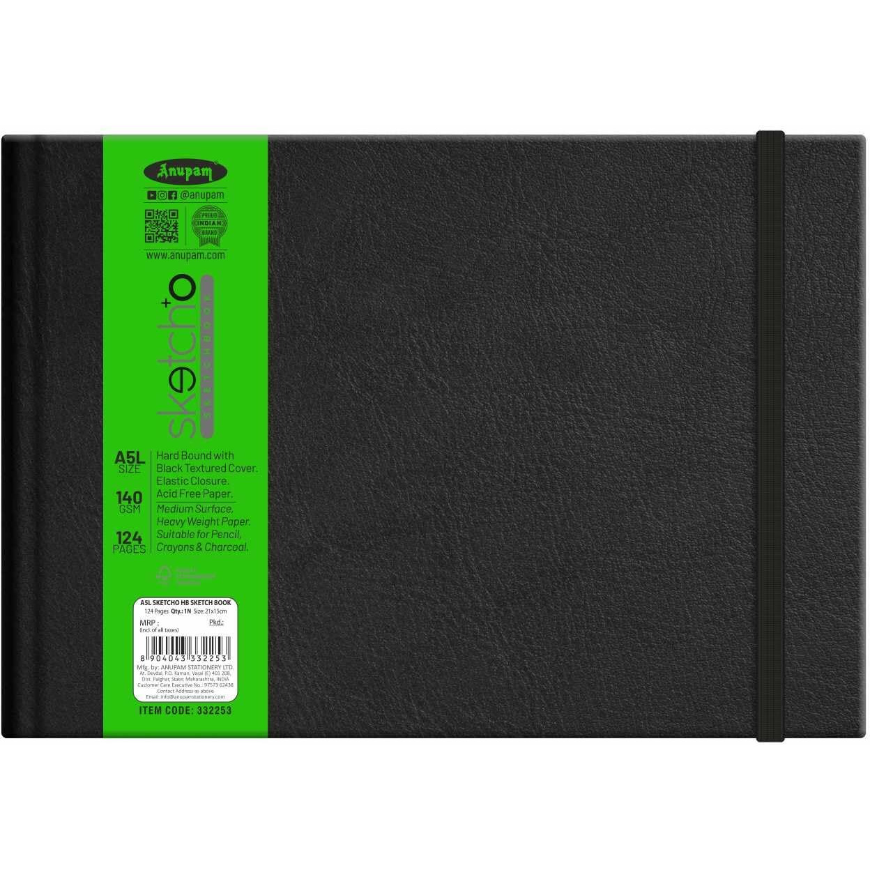 Anupam Sketcho Sketchbook Hardbound, Landscape Opening 140 Gsm Acid Free Natural Shade Paper (A5 Size 128 Pages)