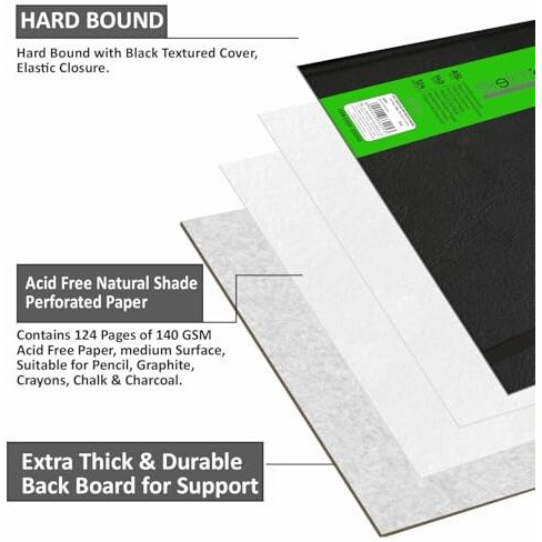 Anupam Sketcho Sketchbook Hardbound, Landscape Opening 140 Gsm Acid Free Natural Shade Paper (A5 Size 128 Pages)