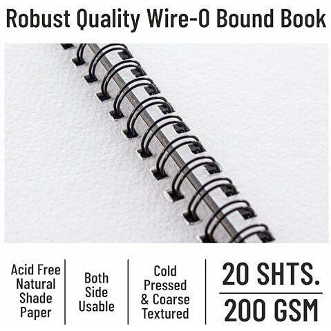 Anupam Artists Watercolour Wire-O Book 200 Gsm Cold Pressed A4 40 Pages For Watercolour, Gouache, Ink, Acrylic, Wet & Mixed Media, Art Painting, Drawing For Artists & Amateurs
