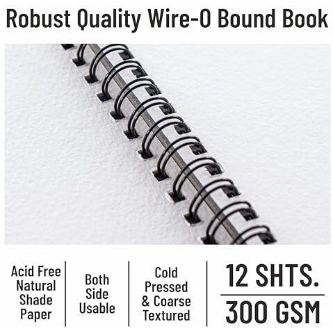 Anupam Artists Watercolour Wire-O Book 300 Gsm Cold Pressed A4 24 Pages For Watercolour, Gouache, Ink, Acrylic, Wet & Mixed Media, Art Painting, Drawing For Artists & Amateurs