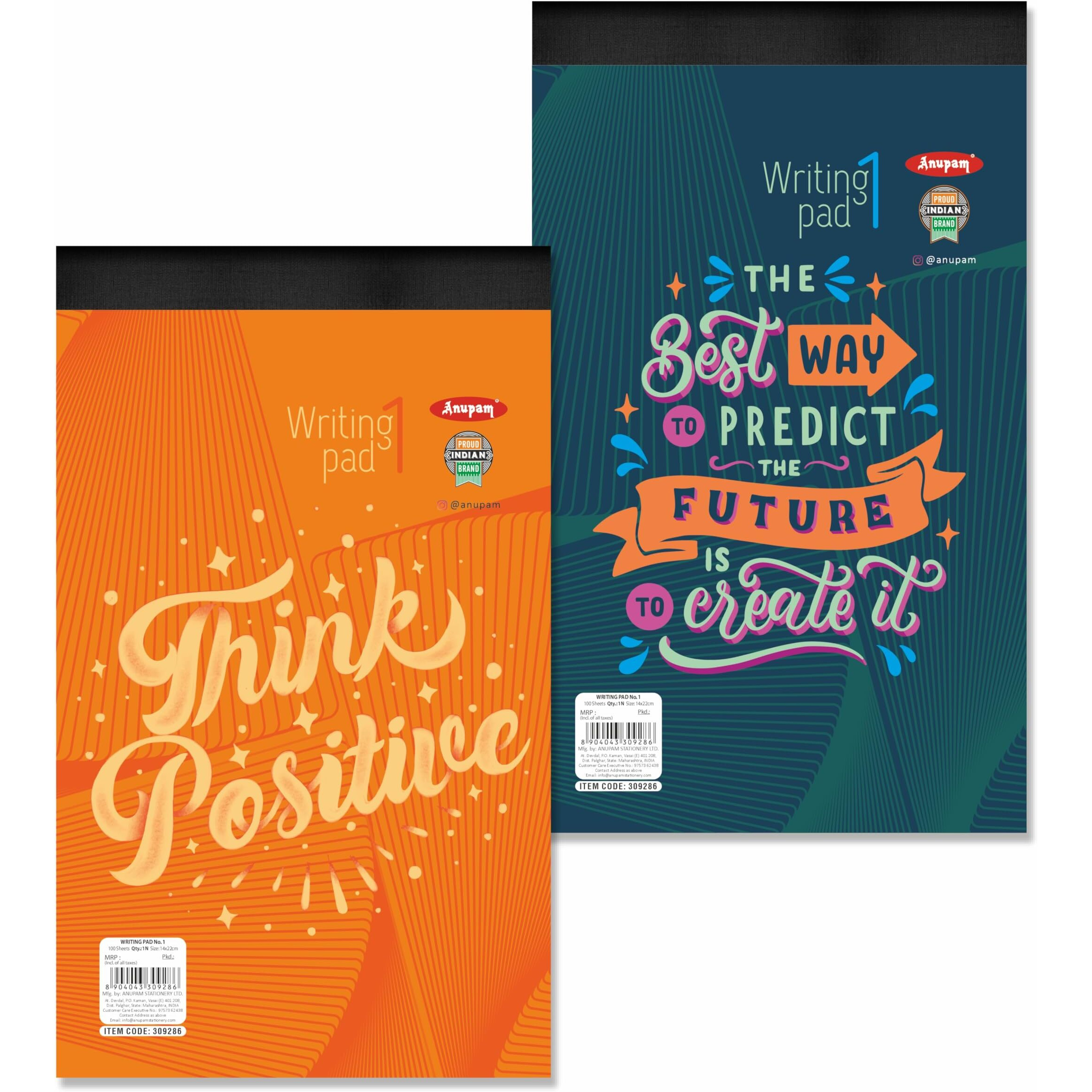 Anupam Writing Pad 14X22Cm Lined Paper Wide Ruled 100 Sheets Notepads, Micro Perforated Notebook With Strong Rorust Material Back Board For School, College, Office, Business (Size  1, Pack Of 2)