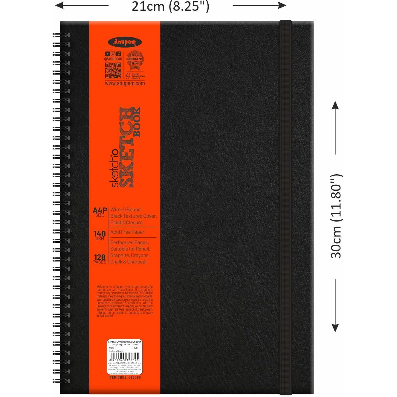 Anupam Sketcho Sketchbook - Hard Bound - Wireo Book - 140 Gsm - 128 Cartridge Paper - A4 (Portrait)