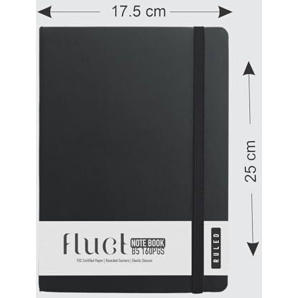 Anupam Fluct B5 Ruled Journal | 160 Pages | 80Gsm | Matte Finish Pvc Cover Notebook | Ph Neutral And Acid Free Paper | Matching Elastic Closure | Ruled Sheets Good For Journaling, Offices (Black)