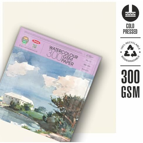 Anupam Professional Watercolour Paper | A2 (60X42Cm) 300 Gsm Cold Pressed Paper | 5 Sheets | Ideal For Artist, Professional Drawing, Painting Dry & Wet, Fine Art, School, Students, Watercolor