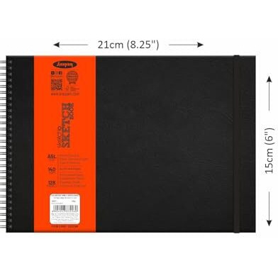 Anupam Sketcho Sketchbook Hardbound, Landscape Opening A5 Size, 140 Gsm Acid Free Natural Shade Paper With Elastic Closure (128 Pages), WatercolorAcrylicGouache