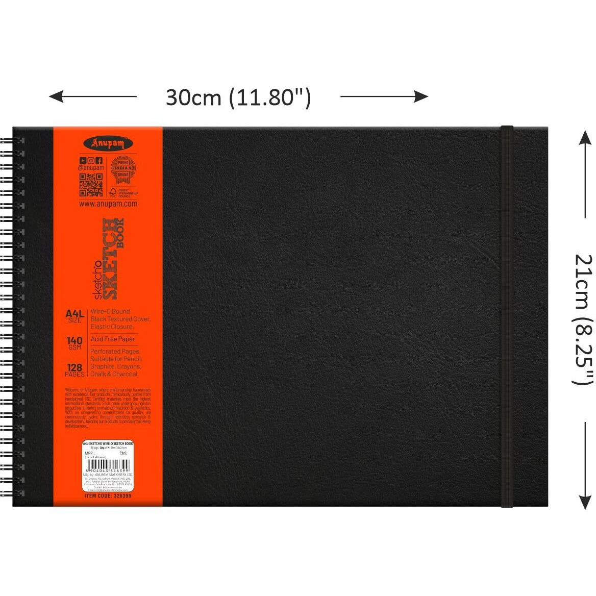 Anupam Sketcho Sketchbook - Hard Bound - Wireo Book - 140 Gsm - 128 Cartridge Paper - A4 (Landscape)