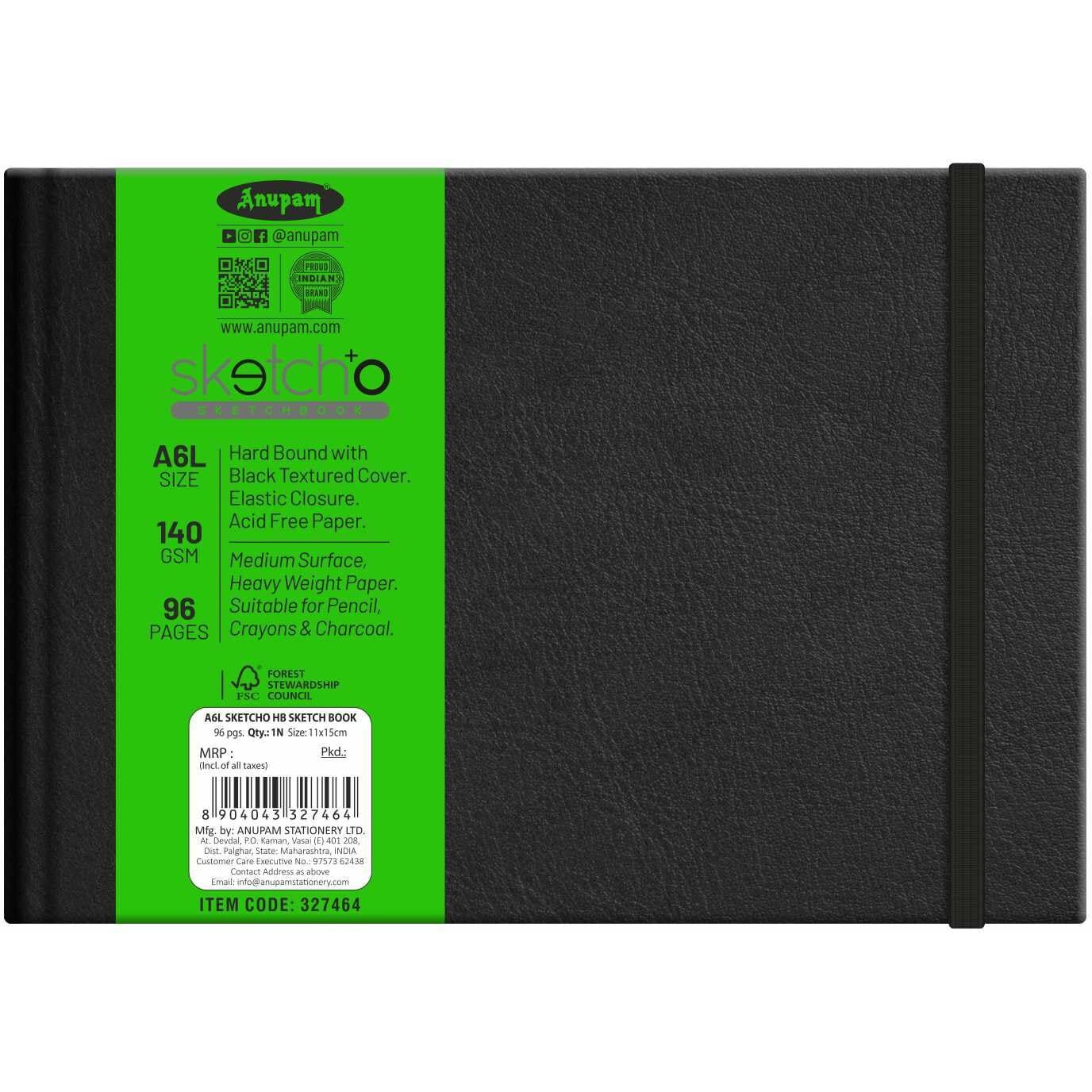 Anupam Sketcho Sketchbook Hardbound, Landscape Opening A6 Size, 140 Gsm Acid Free Natural Shade Paper With Elastic Closure (96 Pages), Acrylic