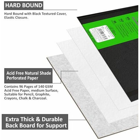 Anupam Sketcho Sketchbook Hardbound, Landscape Opening A6 Size, 140 Gsm Acid Free Natural Shade Paper With Elastic Closure (96 Pages), Acrylic