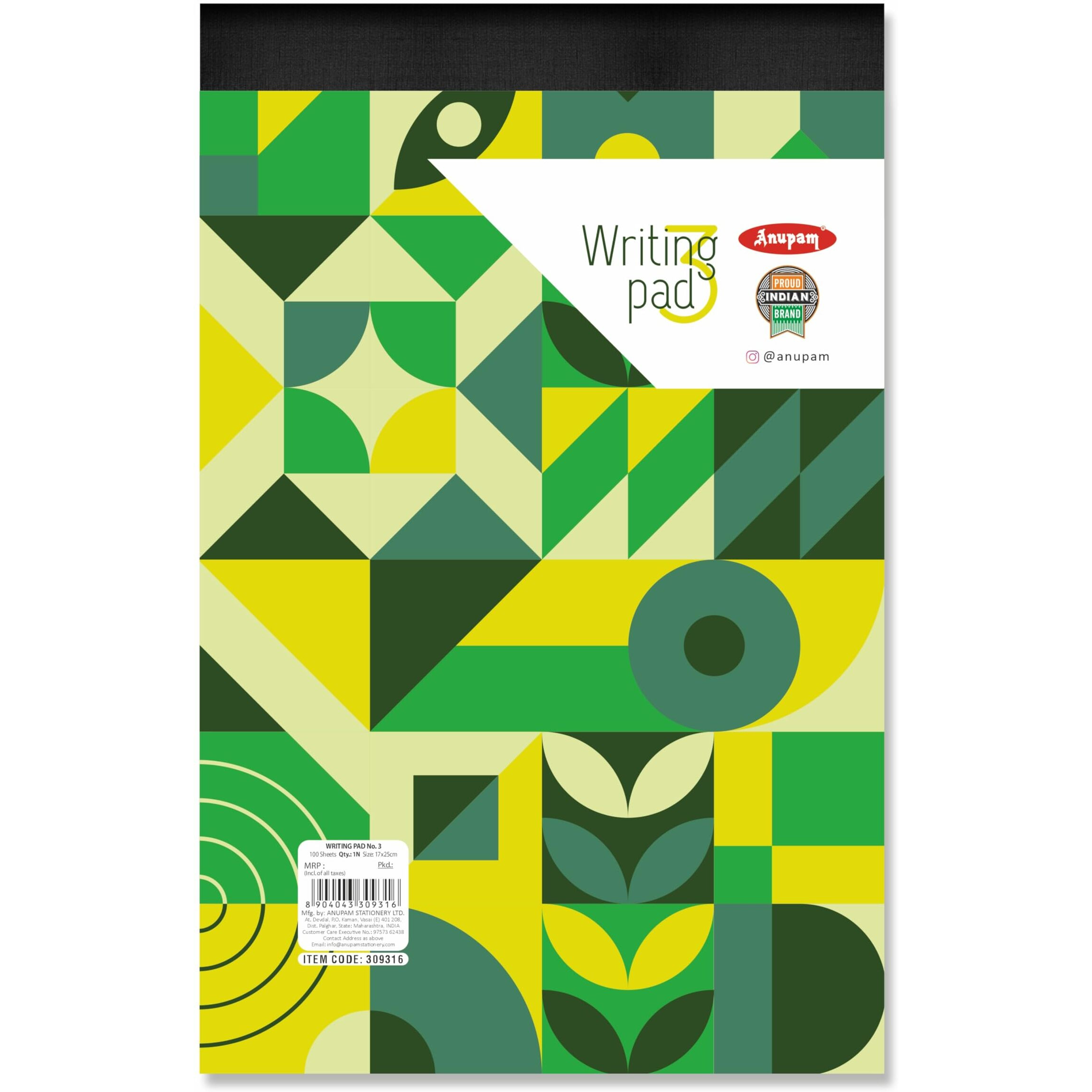 Anupam Writing Pad 17X25Cm Lined Paper Wide Ruled 100 Sheets Notepads, Micro Perforated Notebook With Strong Rorust Material Back Board For School, College, Office, Business (Size  3, Pack Of 1)