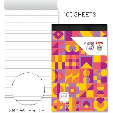 Anupam Writing Pad 17X25Cm Lined Paper Wide Ruled 100 Sheets Notepads, Micro Perforated Notebook With Strong Rorust Material Back Board For School, College, Office, Business (Size  3, Pack Of 1)
