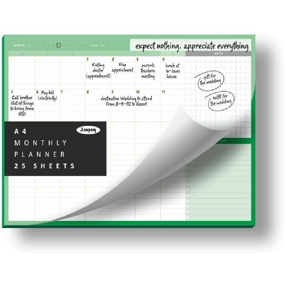 Anupam Monthly Planner Pad, Soft Back Desk Planner Notepad, Tear-Off Organiser Notepad, To-Do List Notebook, Productivity Planner A4 (25 Sheet)