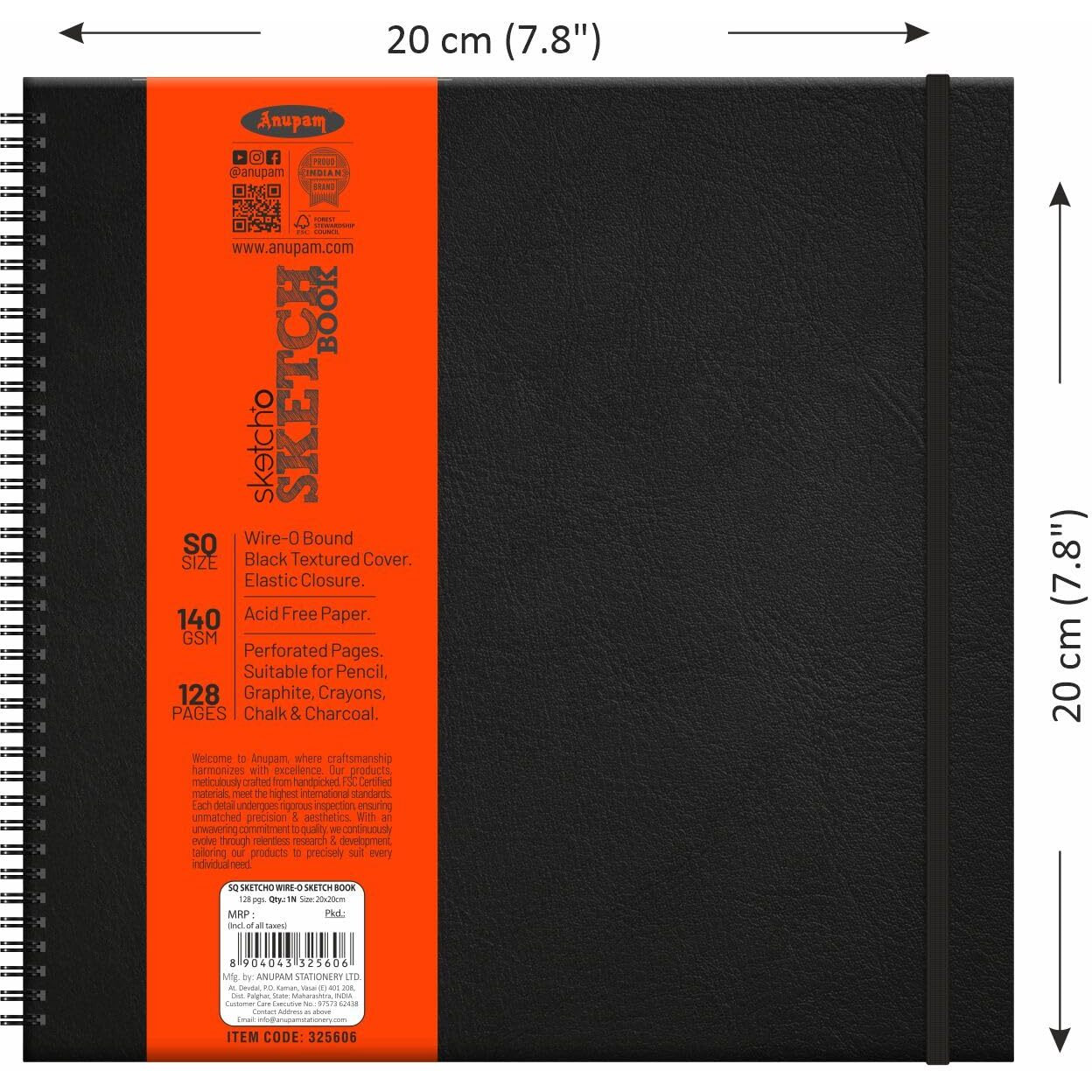 Anupam Sketcho Sketchbook - Hard Bound - Wireo Book - 140 Gsm - 128 Cartridge Paper - Square