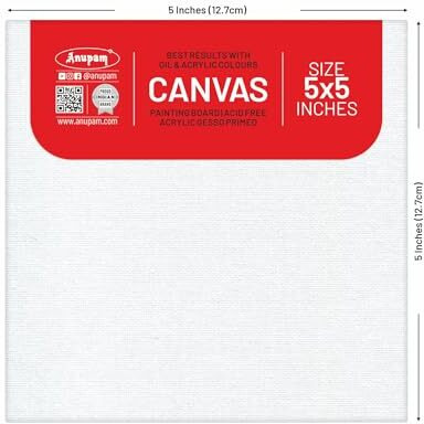 Anupam Primed Canvas Board For Painting, Canvas Boards 4 Pack Size 5X5 Blank Painting Canvas Panels For Oil, Acrylic Paint Gouache And Tempera For Beginners & Artists (Pack Of 4)