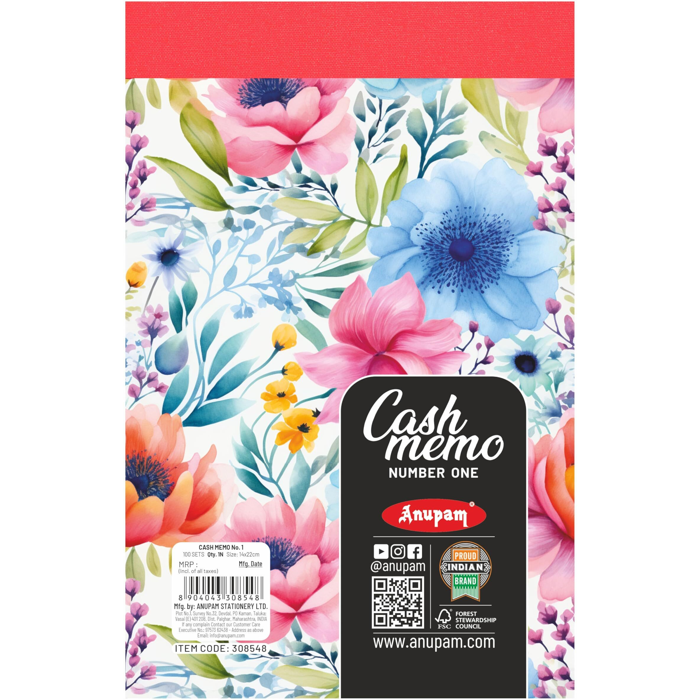 Anupam Bill Book Cash Memo, Approval Slip, Estimate Slip, Credit Memo Perforated 14X22Cm 100 Original + 100 Duplicate Pages Book For Shop,Office,Institute,Home (Size  1, Pack Of 1)