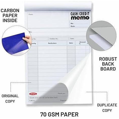 Anupam Bill Book Cash Memo, Approval Slip, Estimate Slip, Credit Memo Perforated 14X22Cm 100 Original + 100 Duplicate Pages Book For Shop,Office,Institute,Home (Size  1, Pack Of 1)