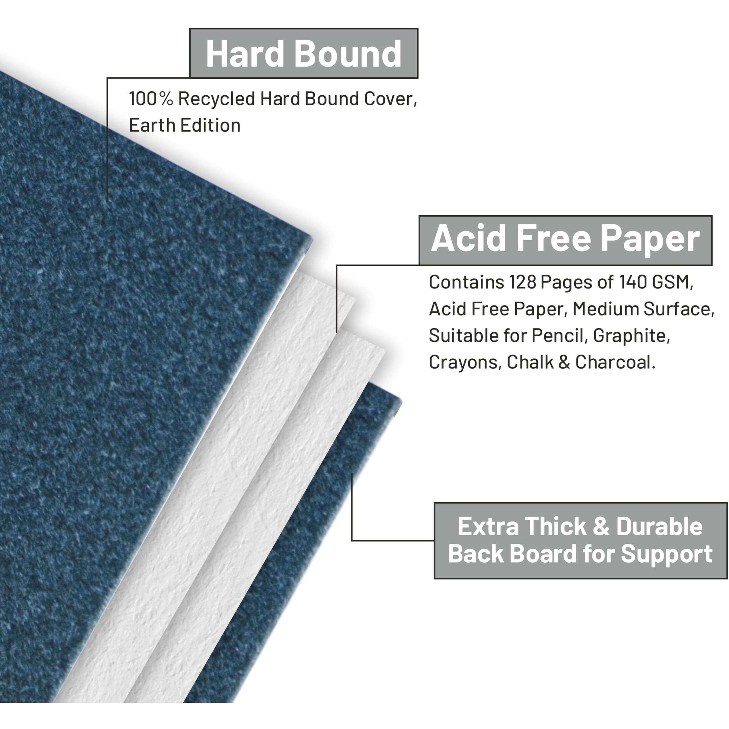 Anupam Earth Sketche Drawing Book A6 | 100% Recycled Hardbound Cove Book | 140 Gsm | Acid Free 65 Sheets / 128 Pages | Drawing Sketchbook For Artists And Students | For Dry Techniques (Pack Of 2)