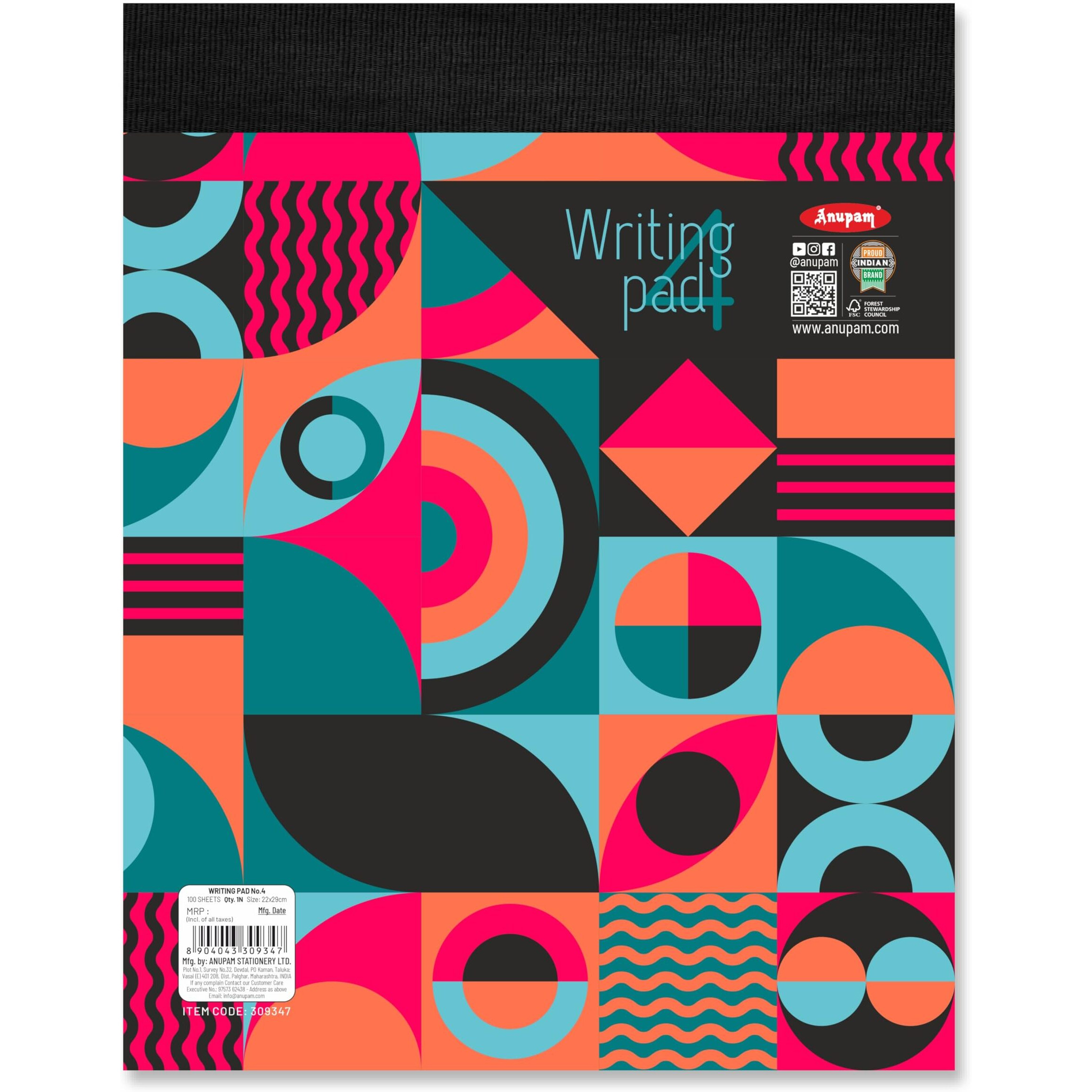 Anupam Writing Pad 22X29Cm Lined Paper Wide Ruled 100 Sheets Notepads, Micro Perforated Notebook With Strong Rorust Material Back Board For School, College, Office, Business (Size  4, Pack Of 1)